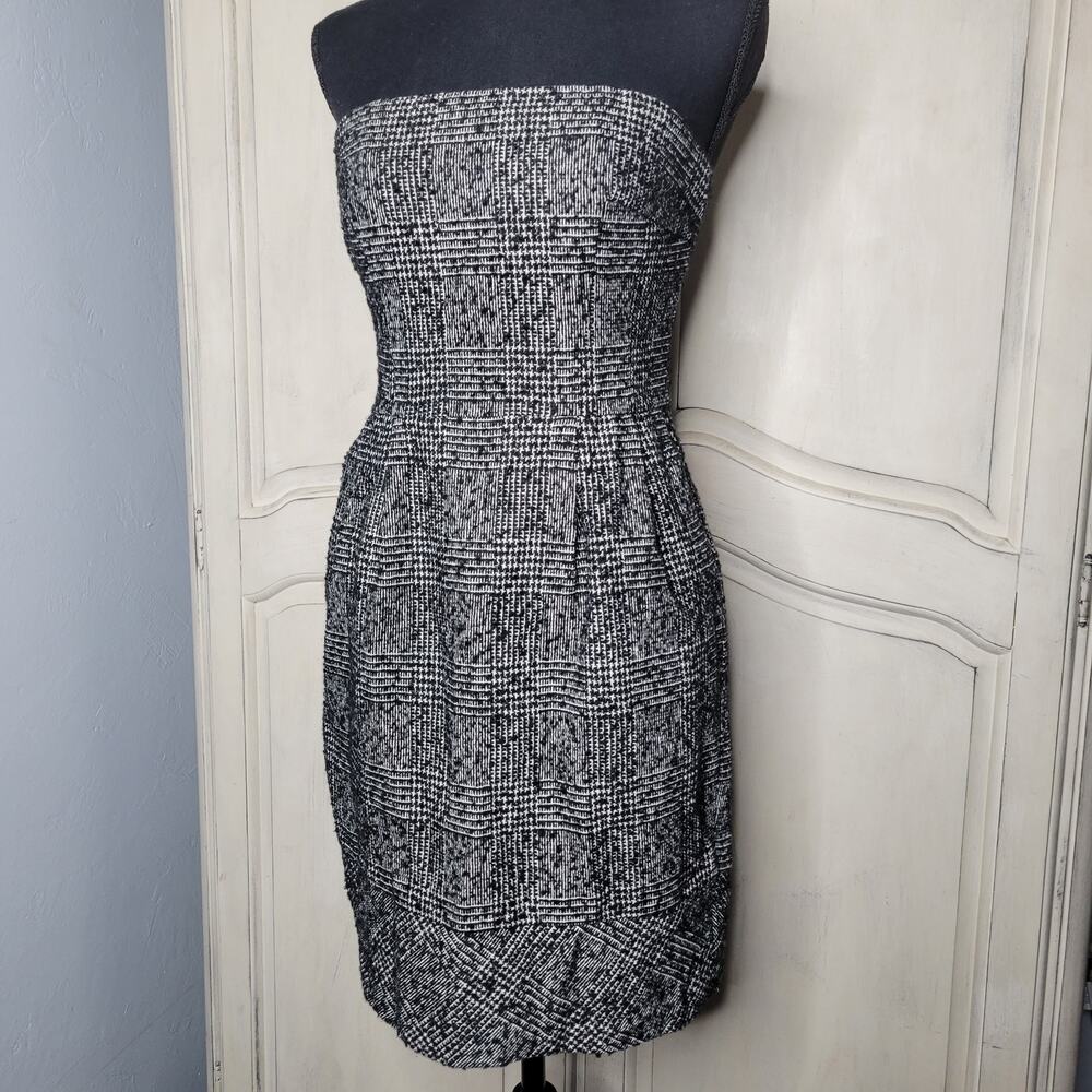 VTG EXPRESS Y2K Design Studio Tweed Plaid Strapless Mini Sheath Dress Pockets✨️2